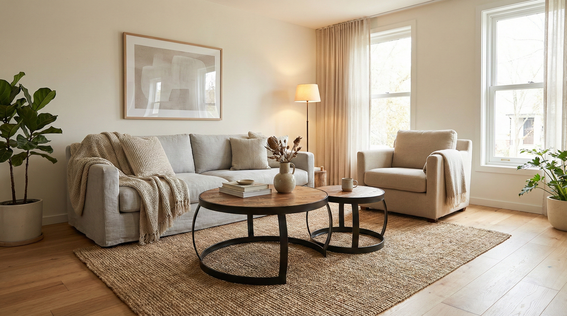 Salontafel rond 2delig bruin mangohout Nuno