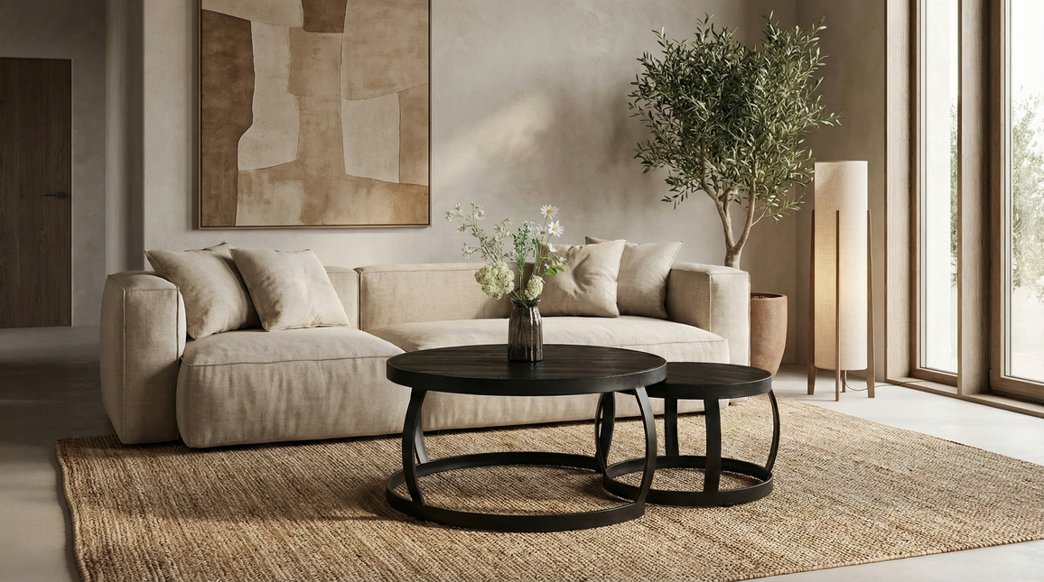 Salontafel rond 2delig zwart mangohout Nuno