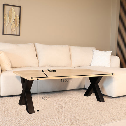 Salontafel x-poot mangohout 130cm lichtbruin Pato