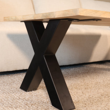Salontafel x-poot mangohout 130cm lichtbruin Pato