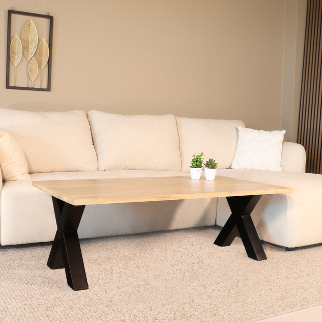 Salontafel x-poot mangohout 130cm lichtbruin Pato