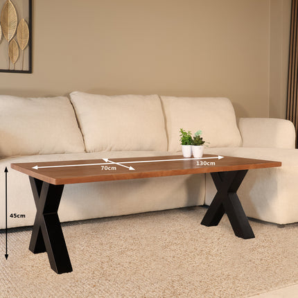 Salontafel x-poot mangohout 130cm walnoot Pato