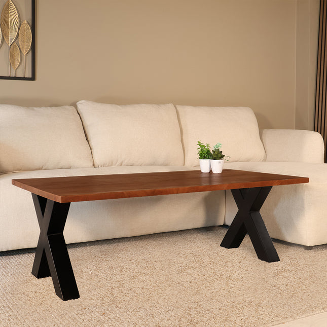 Salontafel x-poot mangohout 130cm walnoot Pato