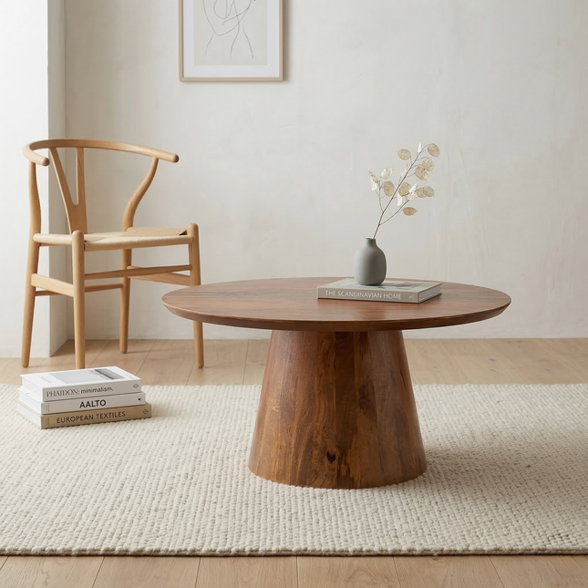 Salontafel Japandi rond bruin mangohout 80cm Remi