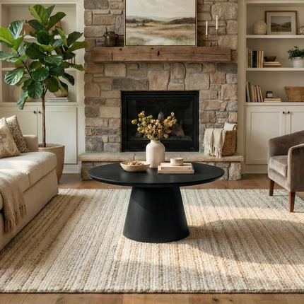 Salontafel Japandi rond zwart mangohout 80cm Remi