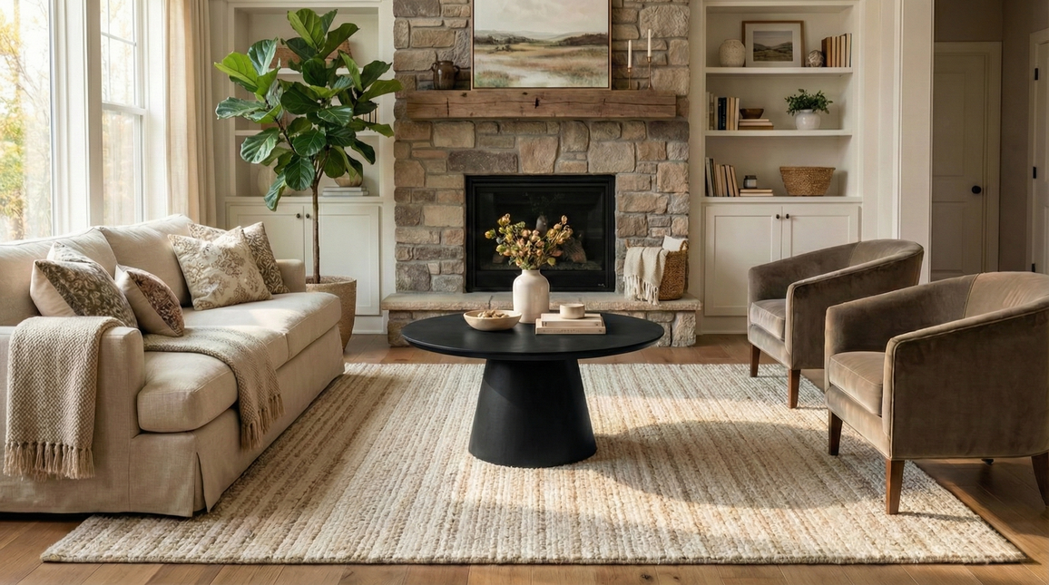 Salontafel Japandi rond zwart mangohout 80cm Remi