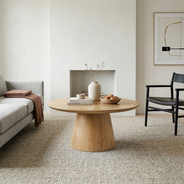 Salontafel Japandi rond lichtbruin mangohout 80cm Remi
