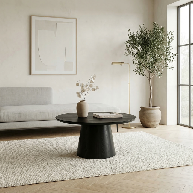 Salontafel Japandi rond zwart mangohout 80cm Remi