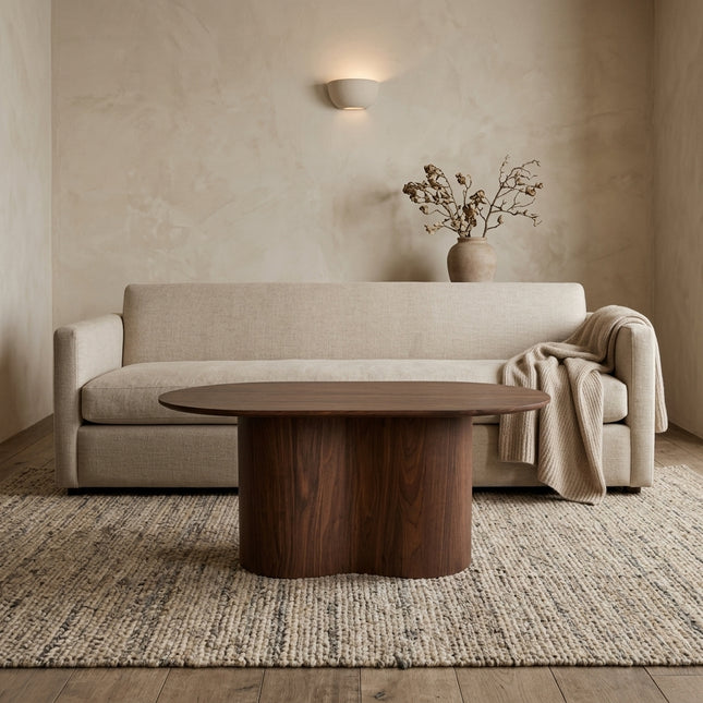 Salontafel Japandi ovaal walnoot MDF 100cm Rumi