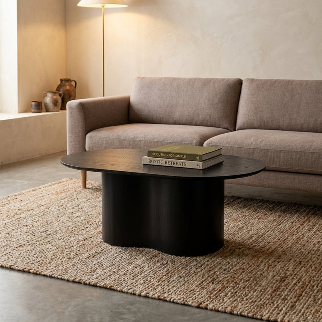 Salontafel Japandi ovaal zwart MDF 100cm Rumi