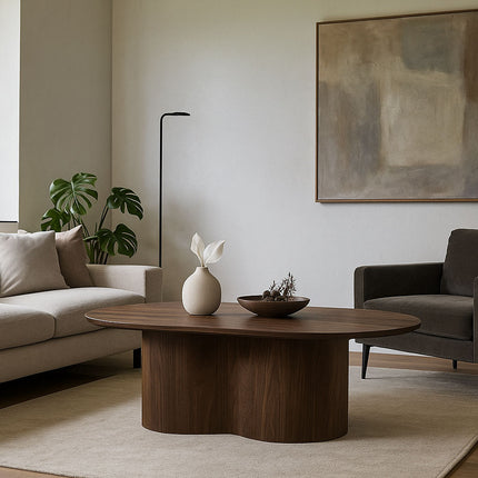 Salontafel Japandi ovaal walnoot MDF 120cm Rumi