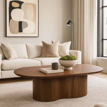 Salontafel Japandi ovaal walnoot MDF 120cm Rumi