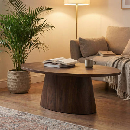 Salontafel Japandi ovaal walnoot MDF 120cm Saga