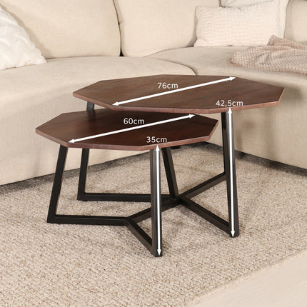 Salontafel octagon 2delig bruin mangohout Loes