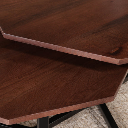 Salontafel octagon 2delig bruin mangohout Loes