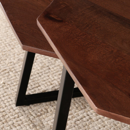 Salontafel octagon 2delig bruin mangohout Loes