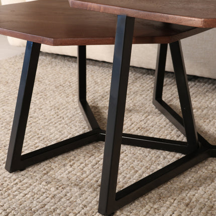 Salontafel octagon 2delig bruin mangohout Loes