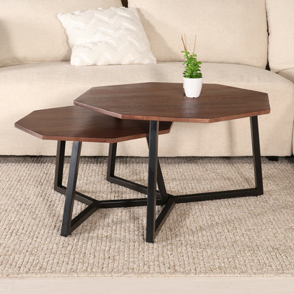 Salontafel octagon 2delig bruin mangohout Loes