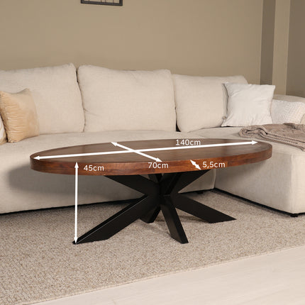 Salontafel ovaal bruin mangohout 140cm Jimmy