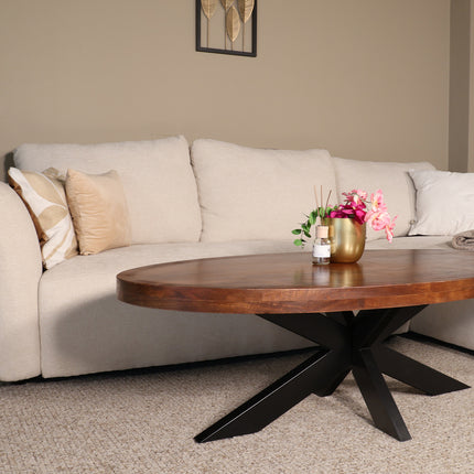 Salontafel ovaal bruin mangohout 140cm Jimmy