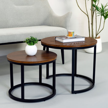 Salontafel rond 2delig walnoot MDF Rutger