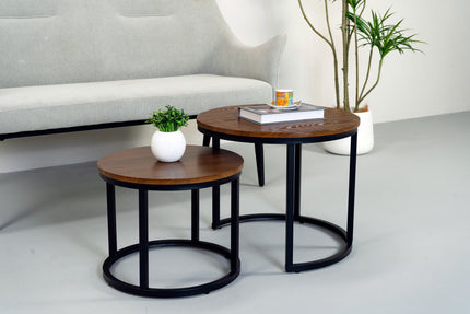 Salontafel rond 2delig walnoot MDF Rutger