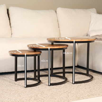 Salontafel rond 3delig bruin mangohout Jaell