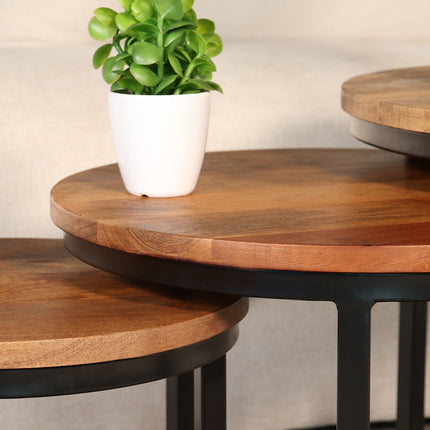 Salontafel rond 3delig bruin mangohout Jaell