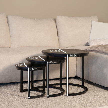 Salontafel rond 3delig zwart mangohout Jaell