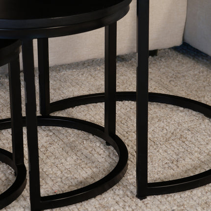 Salontafel rond 3delig zwart mangohout Jaell