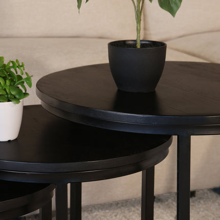 Salontafel rond 3delig zwart mangohout Jaell