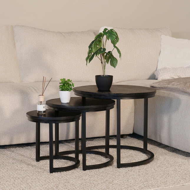 Salontafel rond 3delig zwart mangohout Jaell