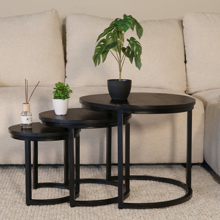 Salontafel rond 3delig zwart mangohout Jaell