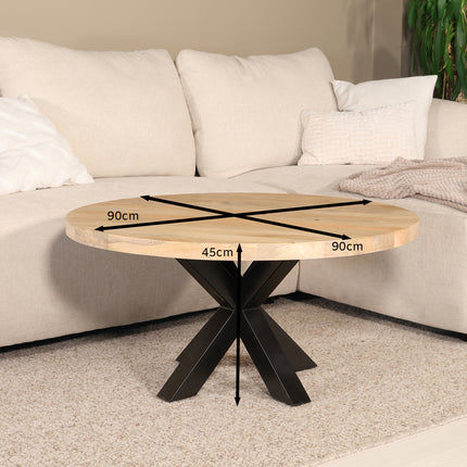 Salontafel rond lichtbruin mangohout 90cm Jesse