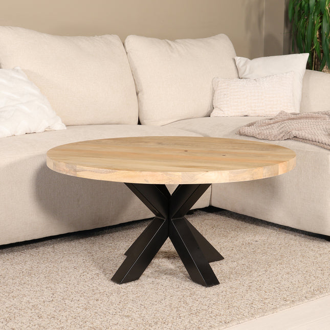 Salontafel rond lichtbruin mangohout 90cm Jesse