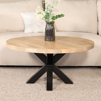 Salontafel rond lichtbruin mangohout 90cm Jesse