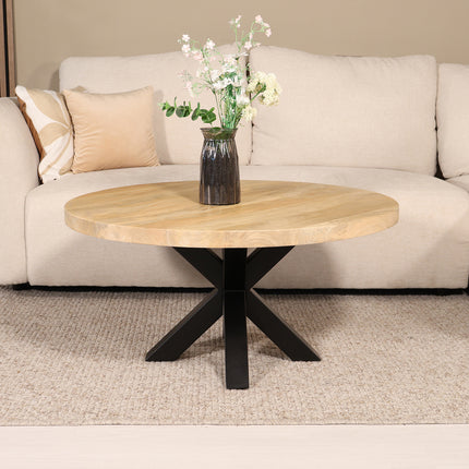 Salontafel rond lichtbruin mangohout 90cm Jesse