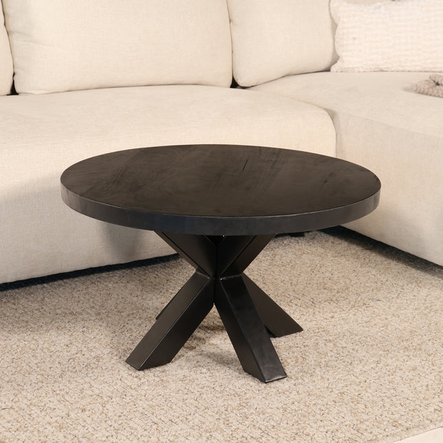 Salontafel rond zwart mangohout 70cm Jesse