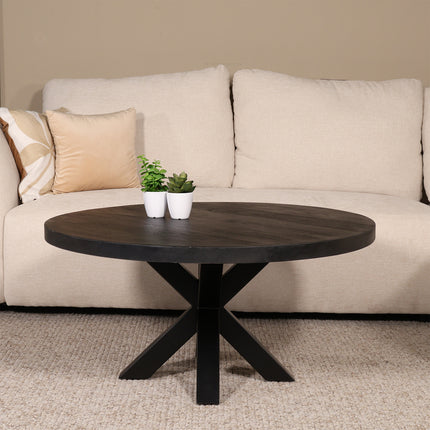 Tweedekans model: Salontafel rond zwart mangohout 90cm Jesse