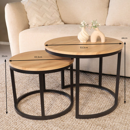 Salontafel rond 2delig lichtbruin MDF Rutger