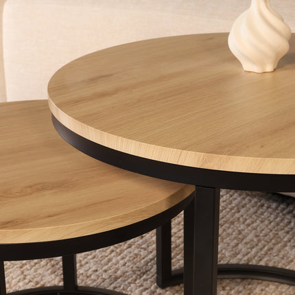 Salontafel rond 2delig lichtbruin MDF Rutger