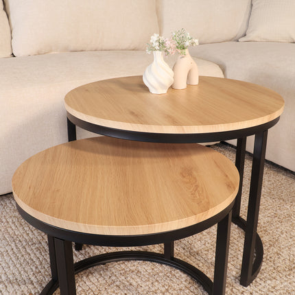 Salontafel rond 2delig lichtbruin MDF Rutger