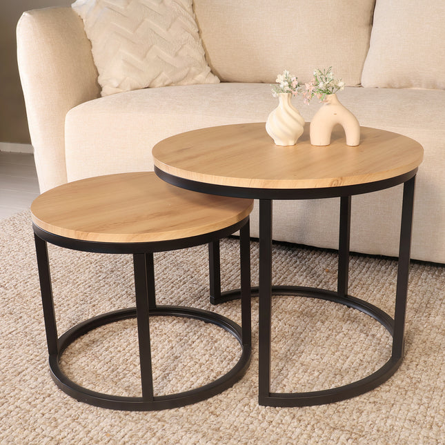 Salontafel rond 2delig lichtbruin MDF Rutger