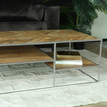 Salontafel visgraat rechthoekig lichtbruin mangohout 140cm Sofia