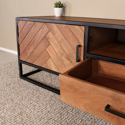 Tv meubel visgraat bruin mangohout 165cm Danae