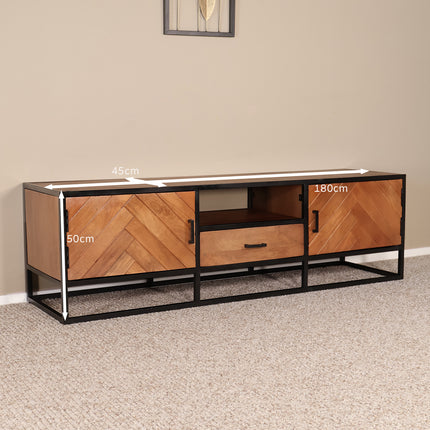 Tv meubel visgraat bruin mangohout 180cm Danae