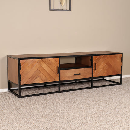 Tv meubel visgraat bruin mangohout 180cm Danae