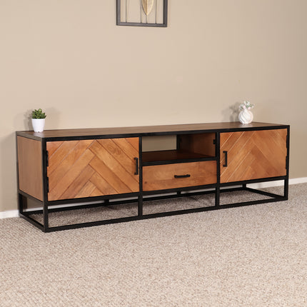 Tv meubel visgraat bruin mangohout 180cm Danae