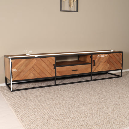 Tv meubel visgraat bruin mangohout 210cm Danae