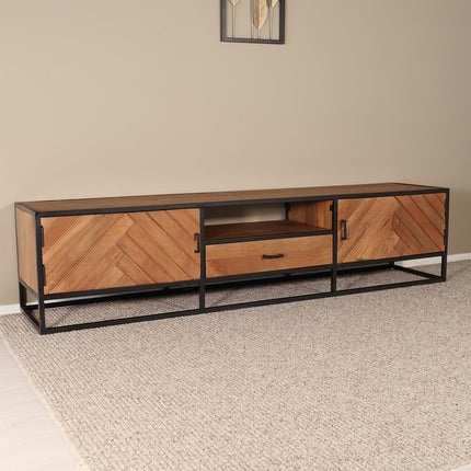 Tv meubel visgraat bruin mangohout 210cm Danae